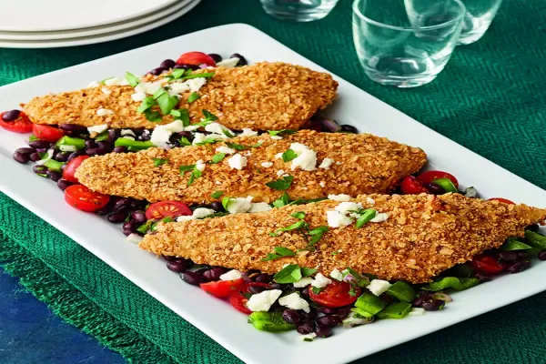 Tortilla Chip Flounder with Black Bean Salad