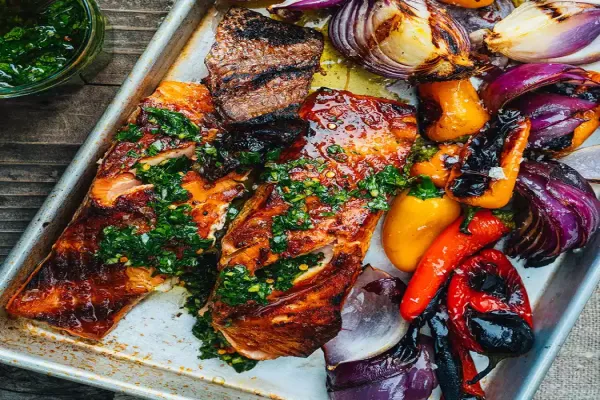 Grilled Salmon with Sweet Peppers