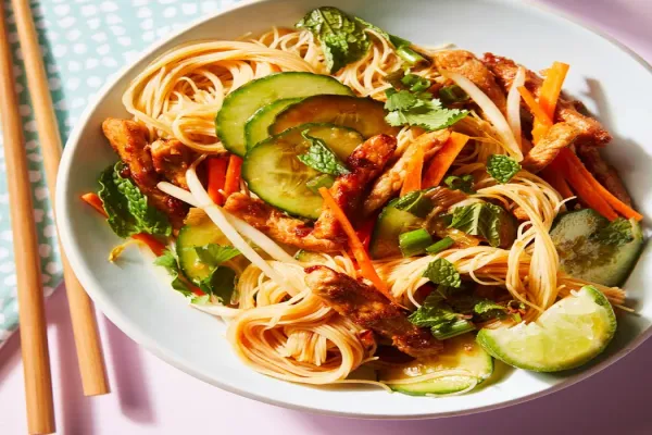 Thai Inspired Pork & Rice Noodles with Cucumbers