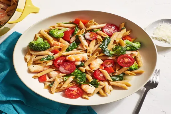 Creamy One Pot Penne Primavera with Shrimp