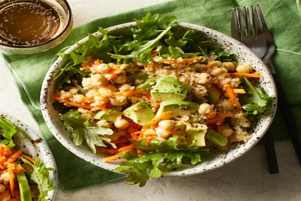 Quinoa Avocado & Chickpea Salad over Mixed Greens