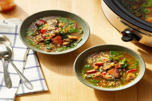 Load & Go Slow Cooker Soup with Mushrooms & Kielbasa