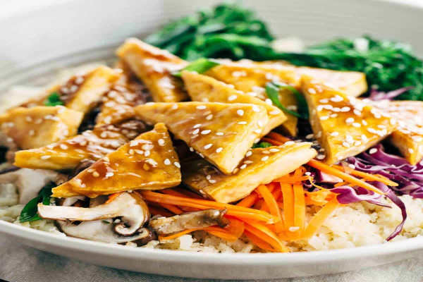 Grilled Teriyaki Tofu with Roasted Cauliflower Rice