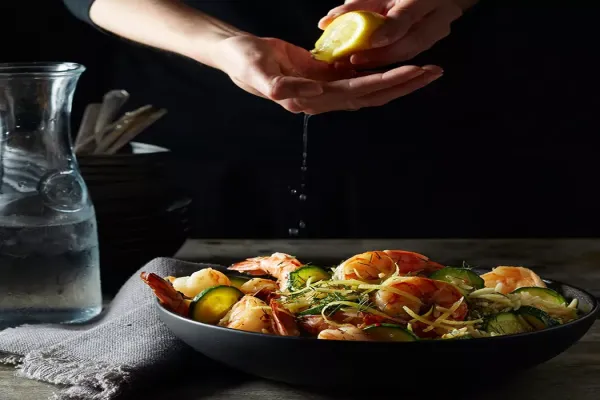 Lemon Garlic Shrimp over Orzo with Zucchini