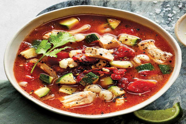 Slow Cooker Chicken Soup with Zucchini & Hominy