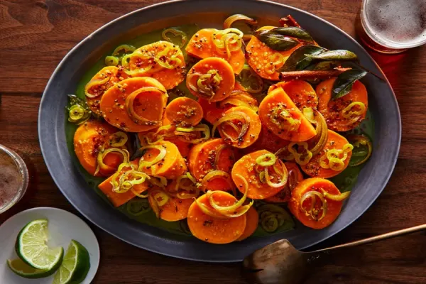 Tempered Curry Ginger Sweet Potatoes
